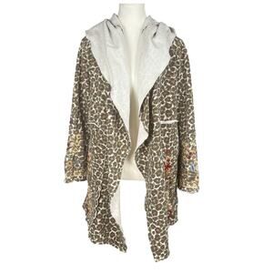Caite Leopard Print Embroidered Hooded Cardigan Cotton‎ French Terry XS Brown
